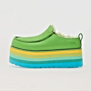 NEW Ugg Urseen Platform Green Multi Leather Lamb Fur All Gender M6/W7 Sandals